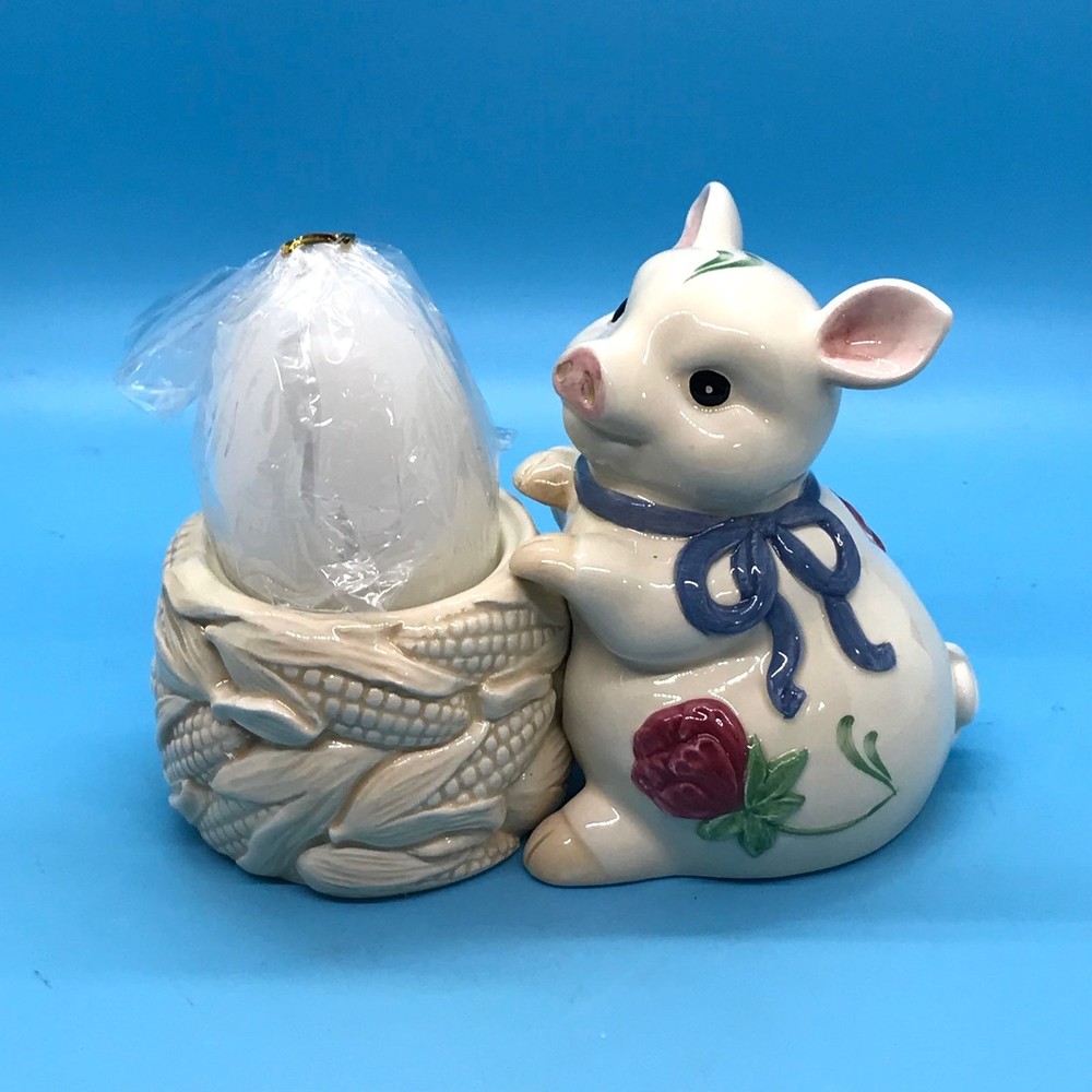 Lenox Poppies On Blue Barnyard Collection Pig Votive Candle Holder.